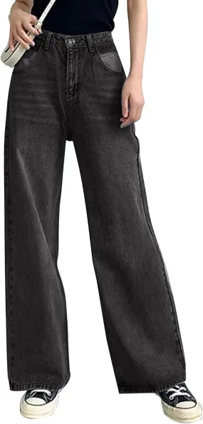HDLTE Women Ripped Boyfriends Jeans Distressed High Waist Baggy Denim Pants Wide Leg Straight Trousers Y2k Streetwear Pants…