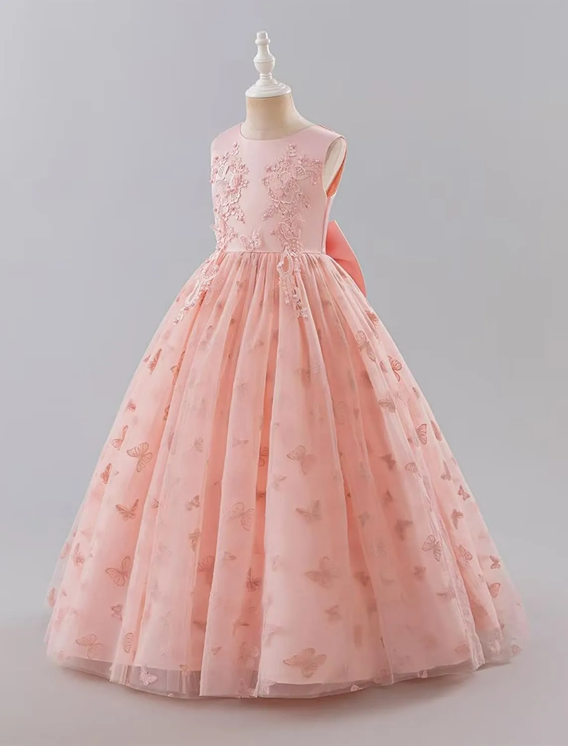 IDOPIP Sequin Flower Girl Lace Dress for Kids Wedding Pageant Party Formal Long Gown Princess First Communion Tulle Dresses