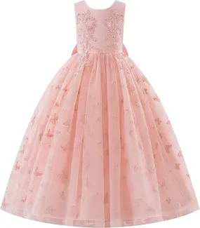 IDOPIP Sequin Flower Girl Lace Dress for Kids Wedding Pageant Party Formal Long Gown Princess First Communion Tulle Dresses