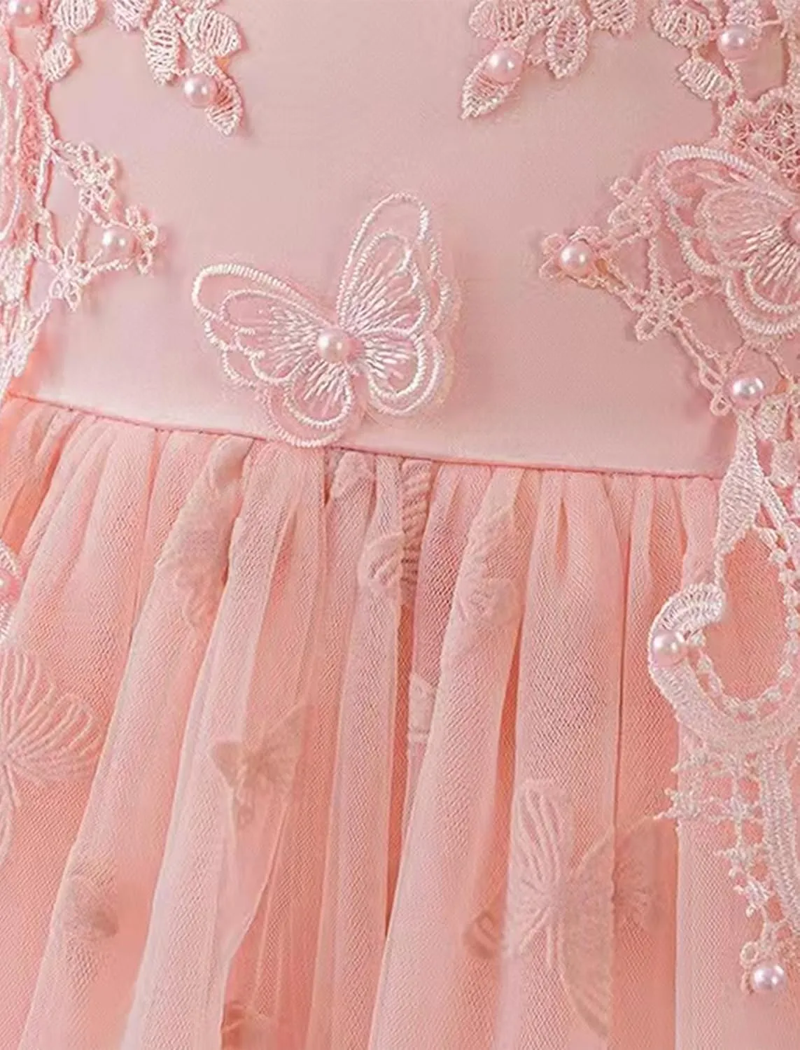 IDOPIP Sequin Flower Girl Lace Dress for Kids Wedding Pageant Party Formal Long Gown Princess First Communion Tulle Dresses