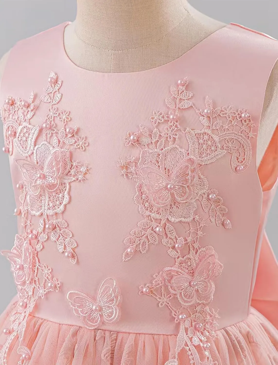 IDOPIP Sequin Flower Girl Lace Dress for Kids Wedding Pageant Party Formal Long Gown Princess First Communion Tulle Dresses
