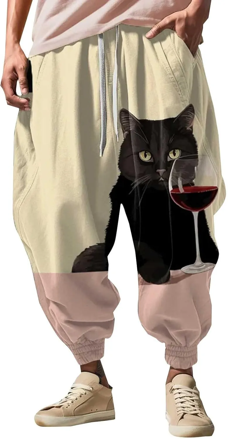 Japanese Hip Hop Sweatpants Harem Pants Sports Casual Sweatpants Lightweight Sweat Pants with Pockets Hakama Pants