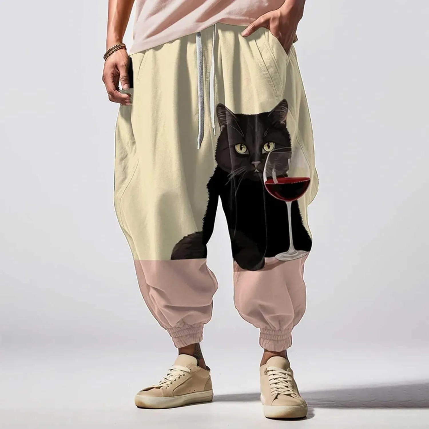 Japanese Hip Hop Sweatpants Harem Pants Sports Casual Sweatpants Lightweight Sweat Pants with Pockets Hakama Pants