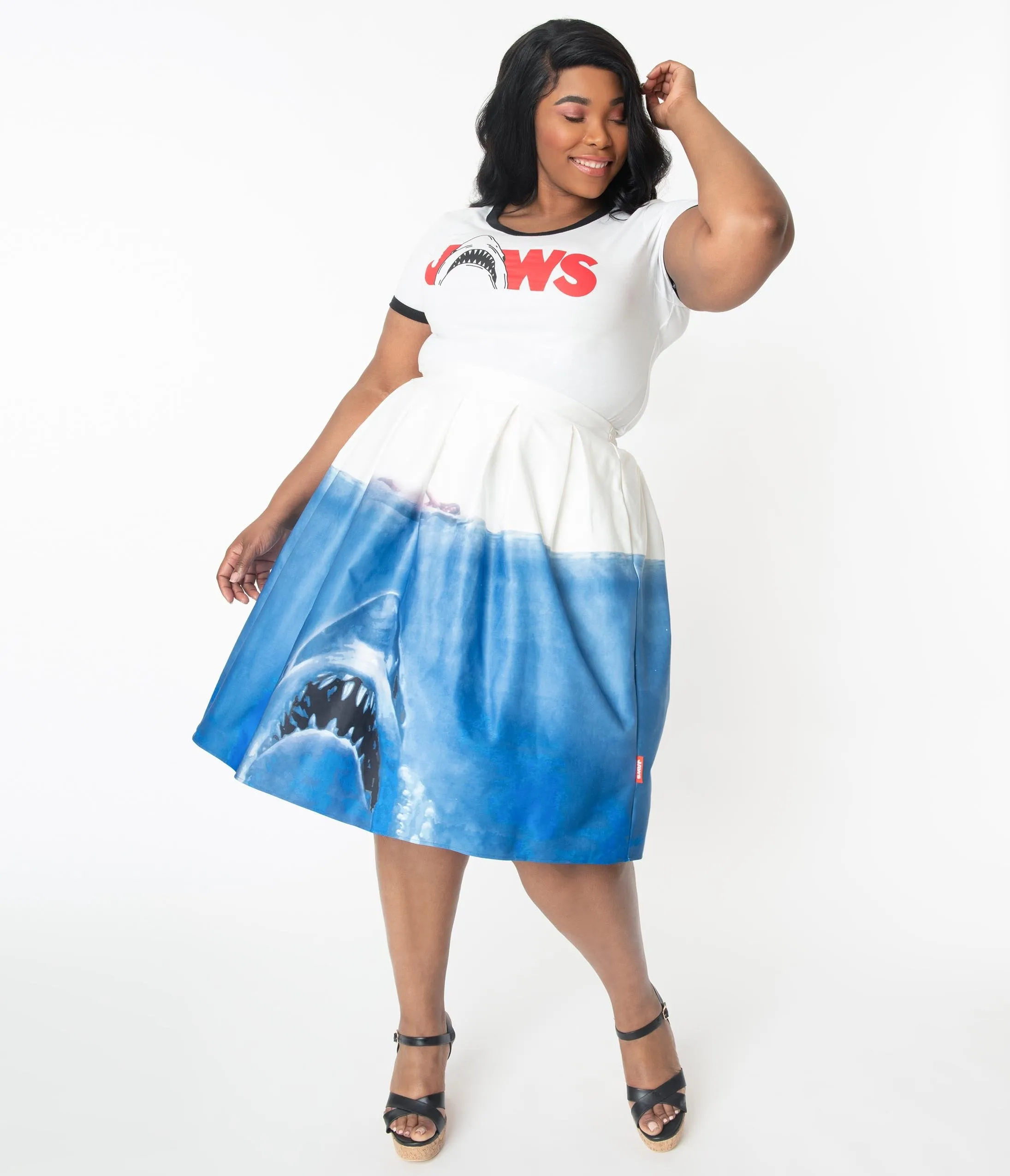 Jaws x Unique Vintage Plus Size Jaws Movie Poster Jayne Swing Skirt