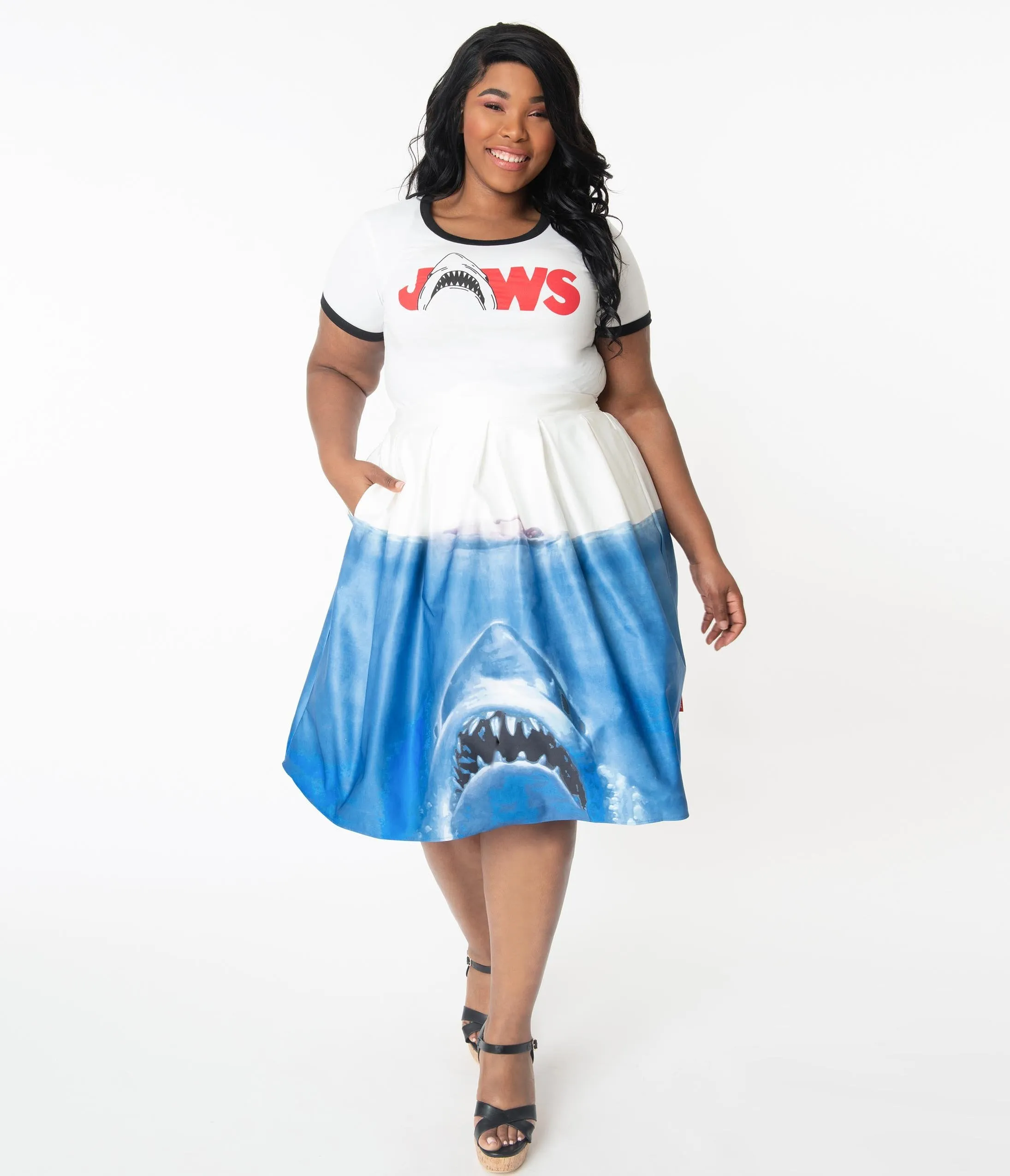 Jaws x Unique Vintage Plus Size Jaws Movie Poster Jayne Swing Skirt
