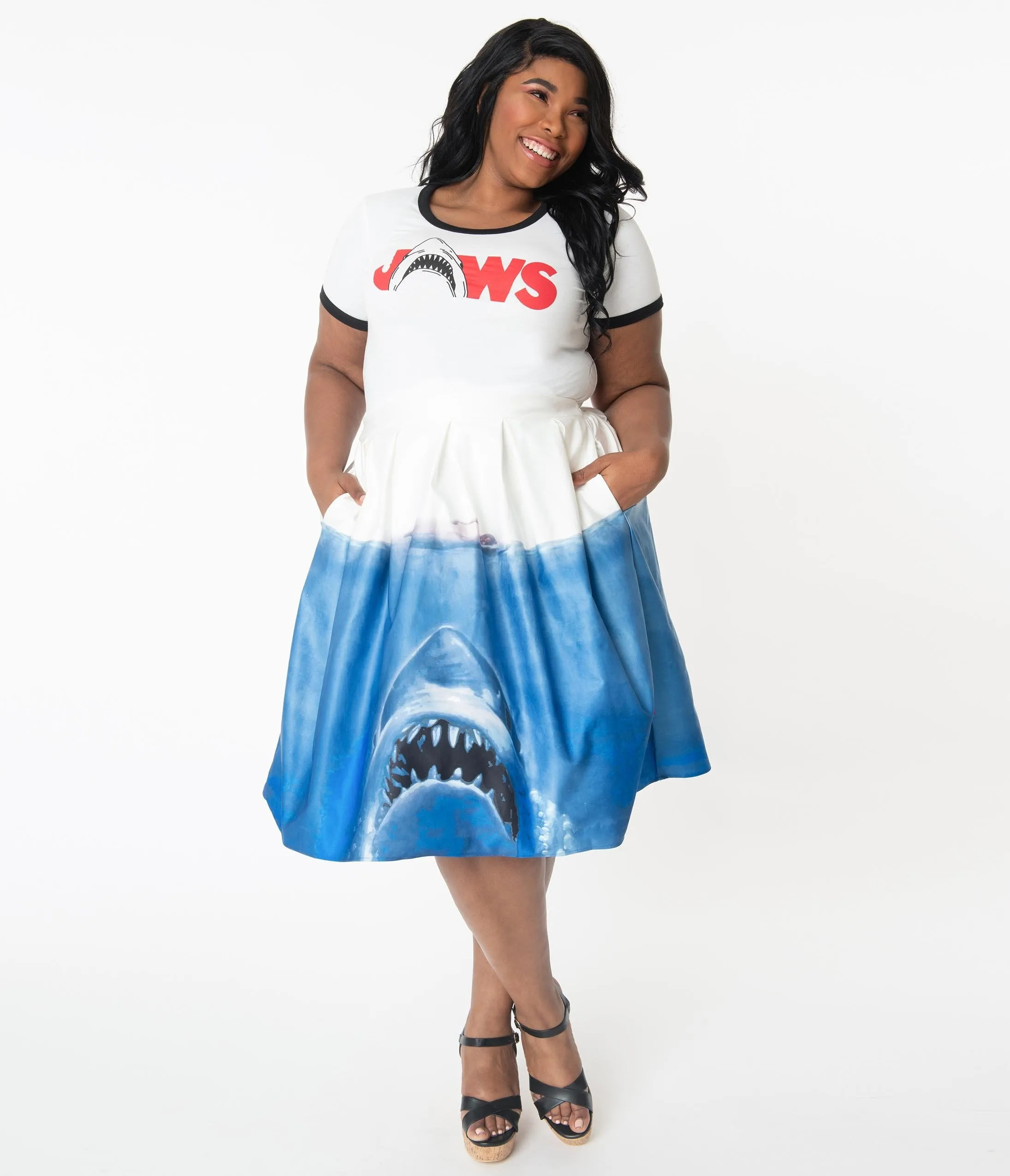 Jaws x Unique Vintage Plus Size Jaws Movie Poster Jayne Swing Skirt