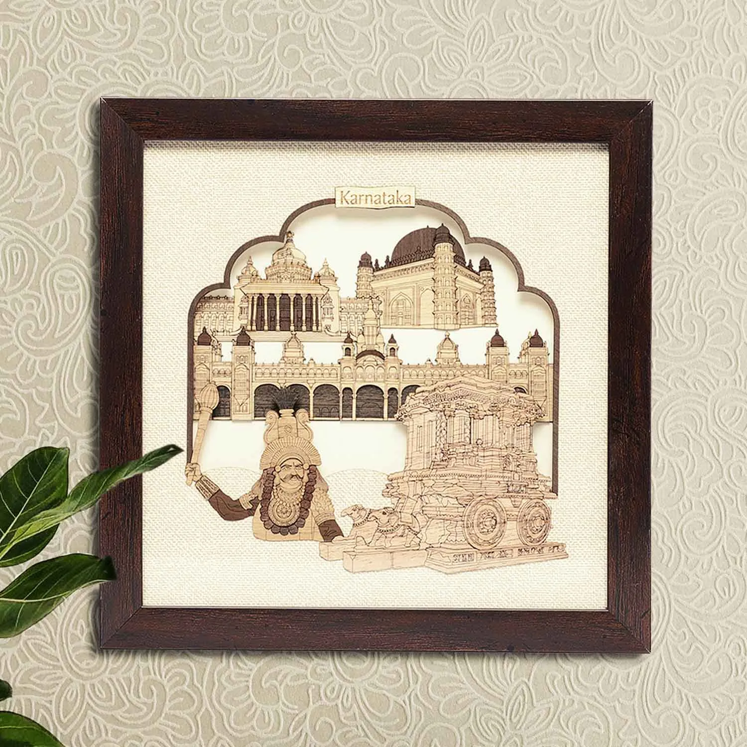 Karnataka Monuments Wood Art Frame 10 in x 10 in