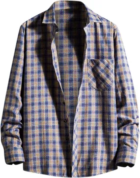 LCMTWX Men's Fleece Flannel Jackets Square Printing Lightweight Breathable Long Sleeve Lapel Formal Heavy Warm Fleece