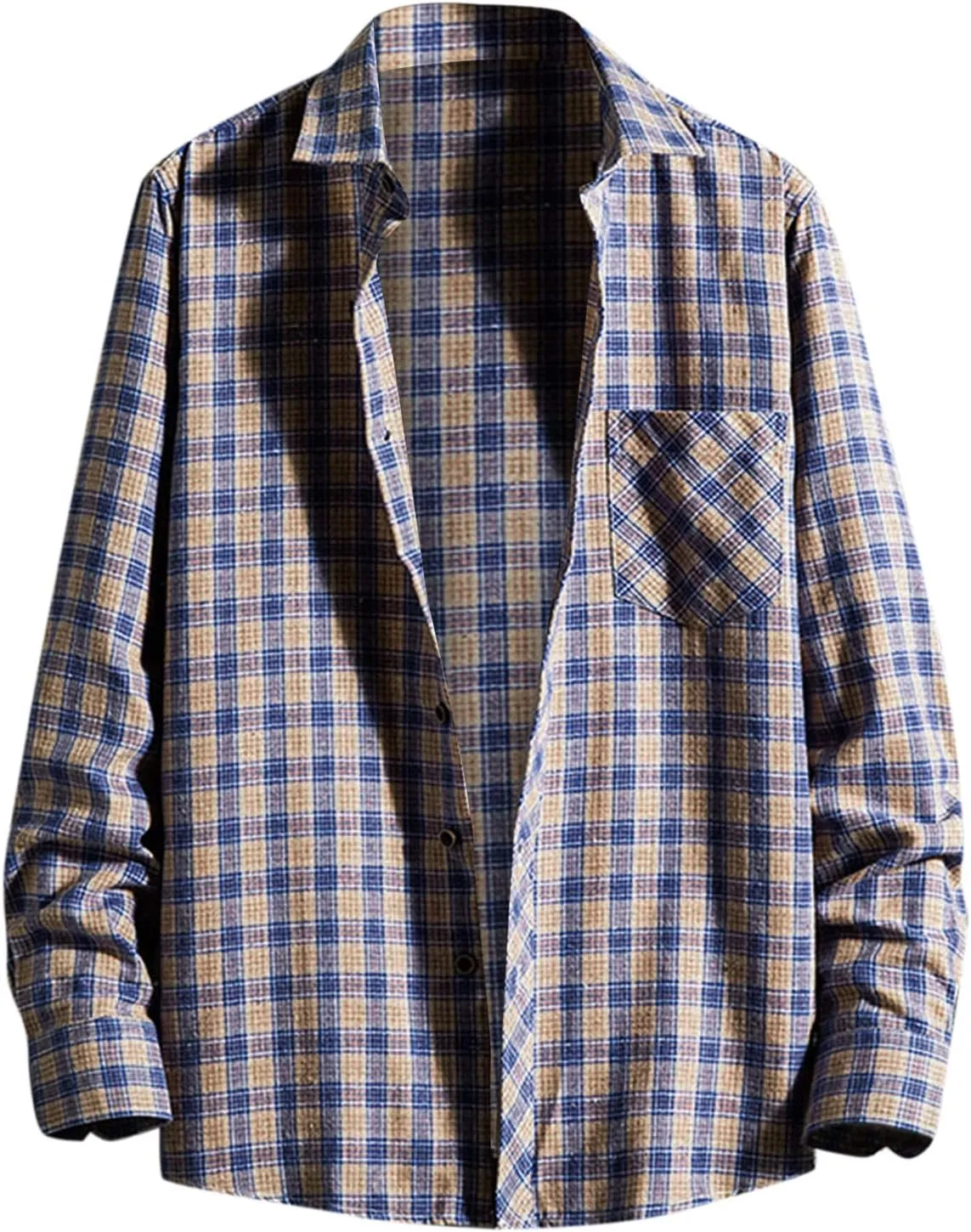 LCMTWX Men's Fleece Flannel Jackets Square Printing Lightweight Breathable Long Sleeve Lapel Formal Heavy Warm Fleece