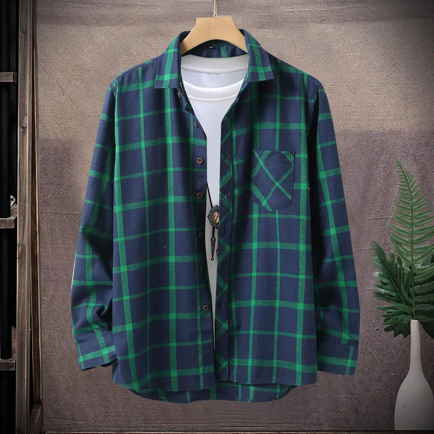 LCMTWX Men's Fleece Flannel Jackets Square Printing Lightweight Breathable Long Sleeve Lapel Formal Heavy Warm Fleece