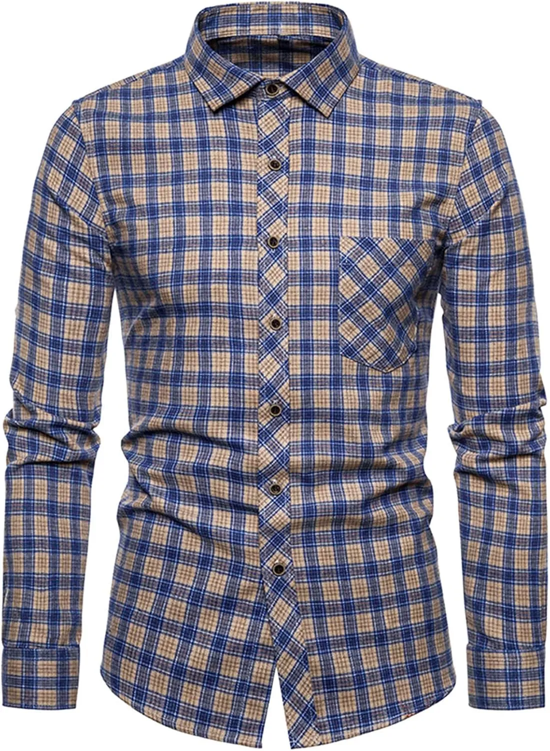 LCMTWX Men's Fleece Flannel Jackets Square Printing Lightweight Breathable Long Sleeve Lapel Formal Heavy Warm Fleece
