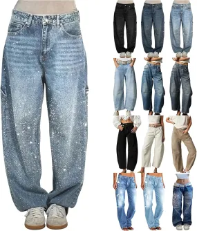 Litetao Baggy Jeans for Women High Waisted Casual Loose Wide Leg Harem Jean Washed Distressed Straight Leg Denim Pants