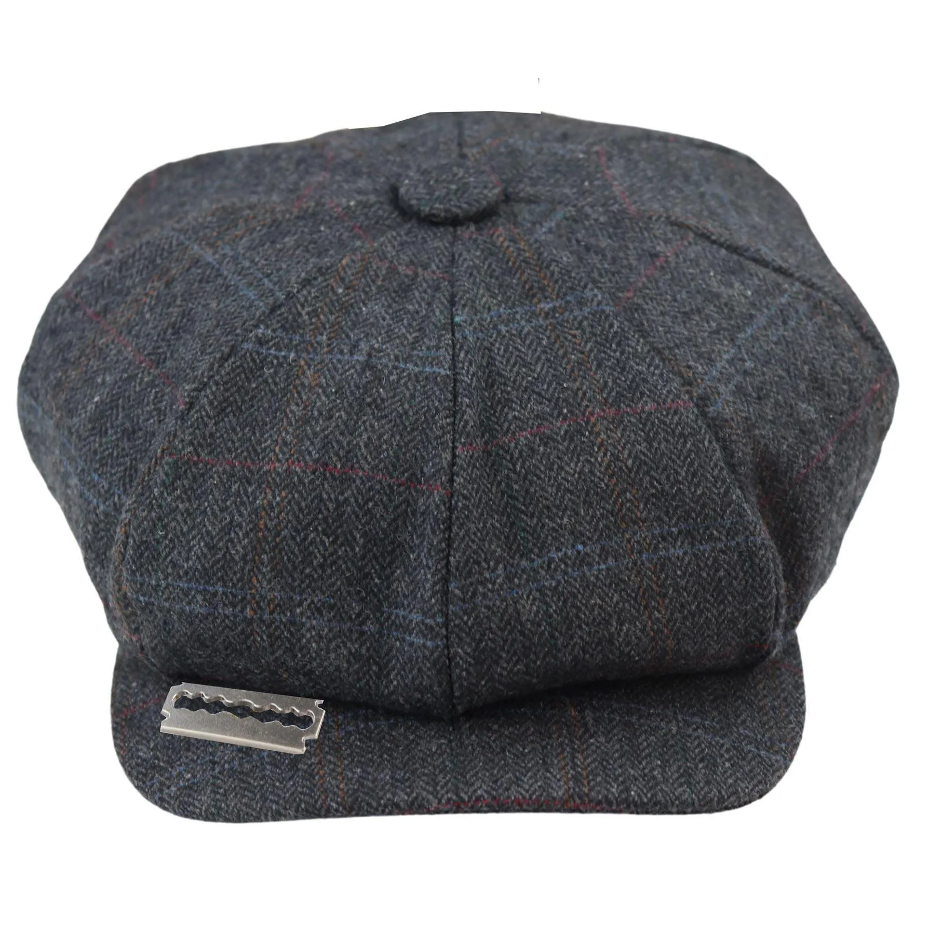 Mens 8 Panel Razor Baker Boy Hat Wool Tweed Blinders Newsboy Flat Cap Blue Check Charcoal