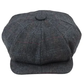 Mens 8 Panel Razor Baker Boy Hat Wool Tweed Blinders Newsboy Flat Cap Blue Check Charcoal