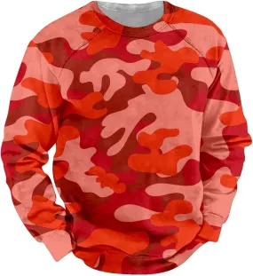 Mens Camo Sweatshirt No Hood Print Vintage Long Sleeve Crewneck Athletic Pullover Outdoor Performance Hunting Shirts