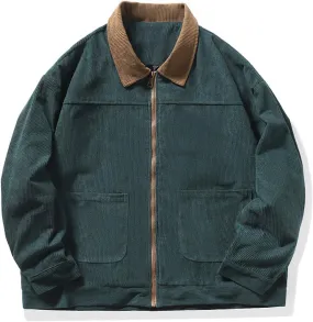 Men's Casual Corduroy Jacket Winter Lightweight Lapel Long Sleeve Thickened Vintage Jacket Corduroy Work Jacket
