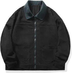 Men's Casual Corduroy Jacket Winter Lightweight Lapel Long Sleeve Thickened Vintage Jacket Corduroy Work Jacket