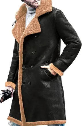 Men's Heavyweight Shearling Leather Coat Vintage Faux Suede Sherpa Lined Sheepskin Jacket Thicken Bomber Jackets