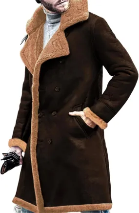 Men's Heavyweight Shearling Leather Coat Vintage Faux Suede Sherpa Lined Sheepskin Jacket Thicken Bomber Jackets