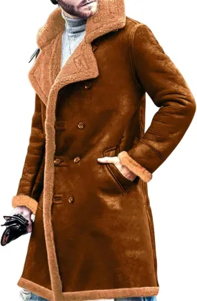 Men's Heavyweight Shearling Leather Coat Vintage Faux Suede Sherpa Lined Sheepskin Jacket Thicken Bomber Jackets