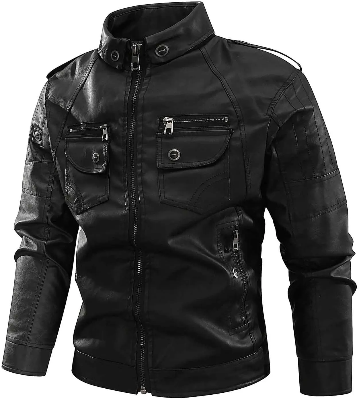 Men's Lightweight Bomber Jacket Vintage Asymmetric Zip Moto Sherpa Outwear Stand Collar Fleece Lined Leather Jackets
