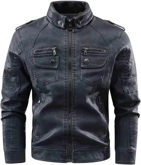 Men's Lightweight Bomber Jacket Vintage Asymmetric Zip Moto Sherpa Outwear Stand Collar Fleece Lined Leather Jackets