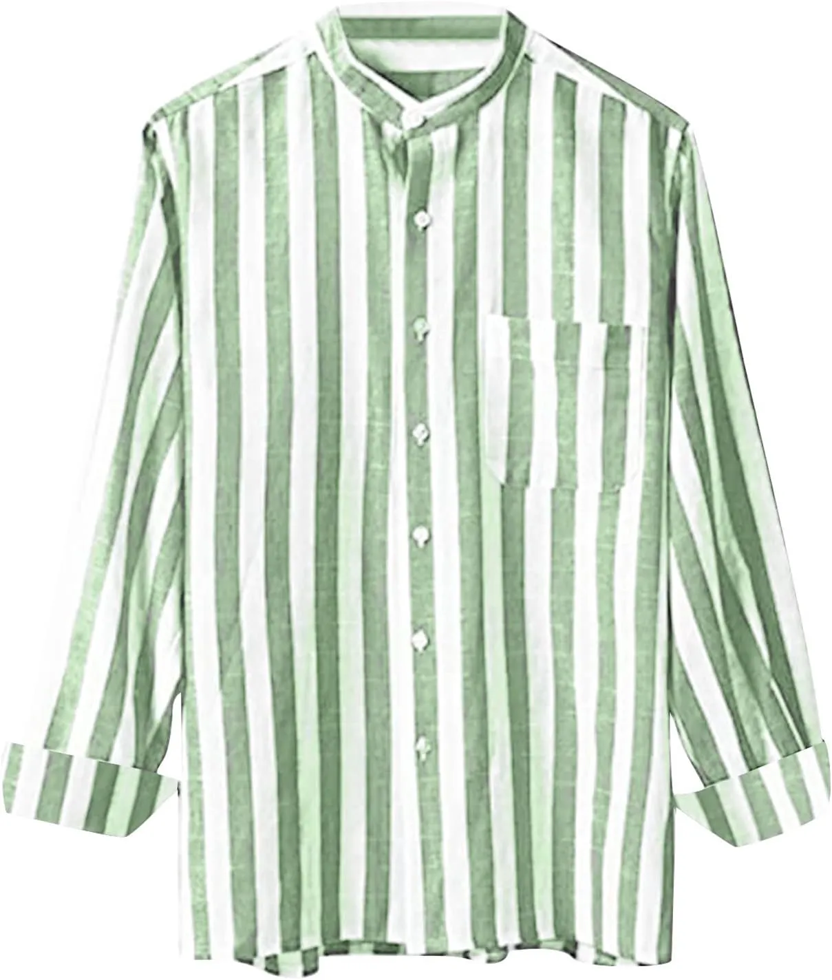 Men's Long Sleeve Casual Button Down Linen Shirts Striped Henley Shirt Untucked Shirts for Men Trendy Dress Shirt