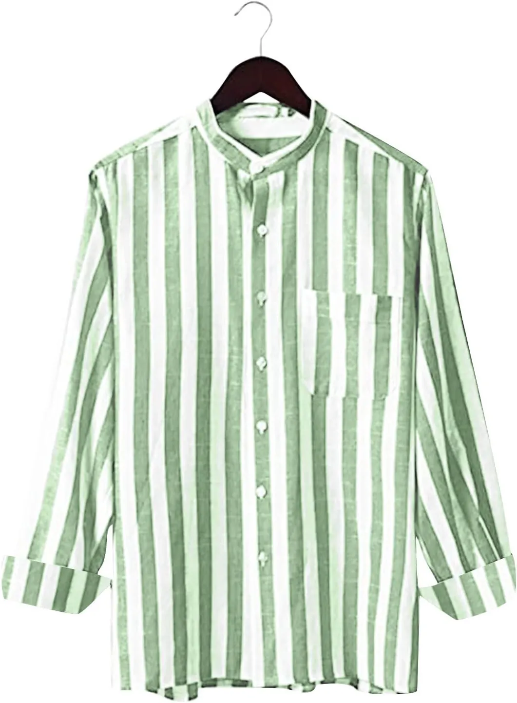 Men's Long Sleeve Casual Button Down Linen Shirts Striped Henley Shirt Untucked Shirts for Men Trendy Dress Shirt