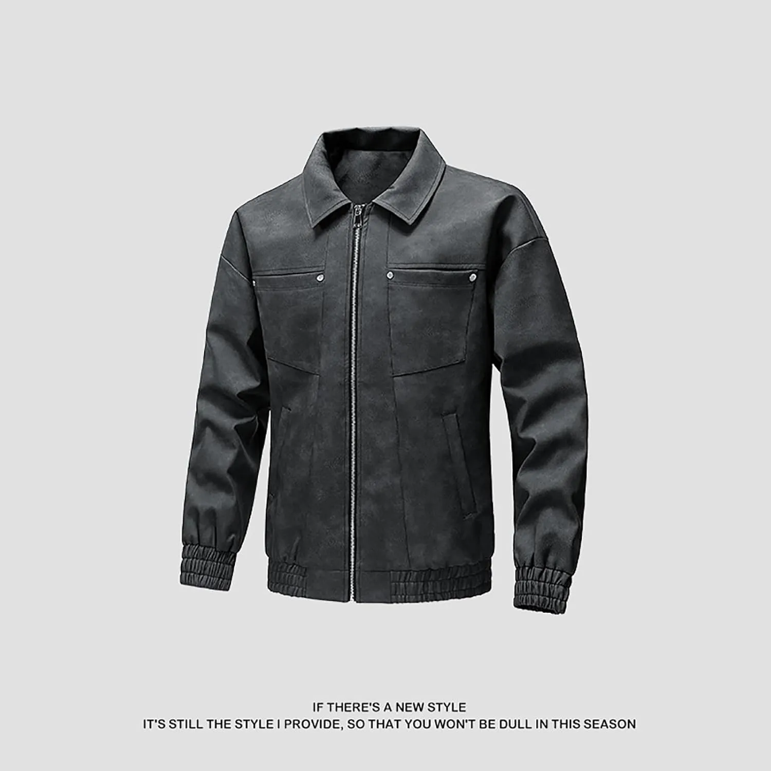 Men's PU Leather Classic Zip Up Jacket Motorcycle Vintage Racing Varsity Jacket Vintage Trucker Coat with 4 Pockets