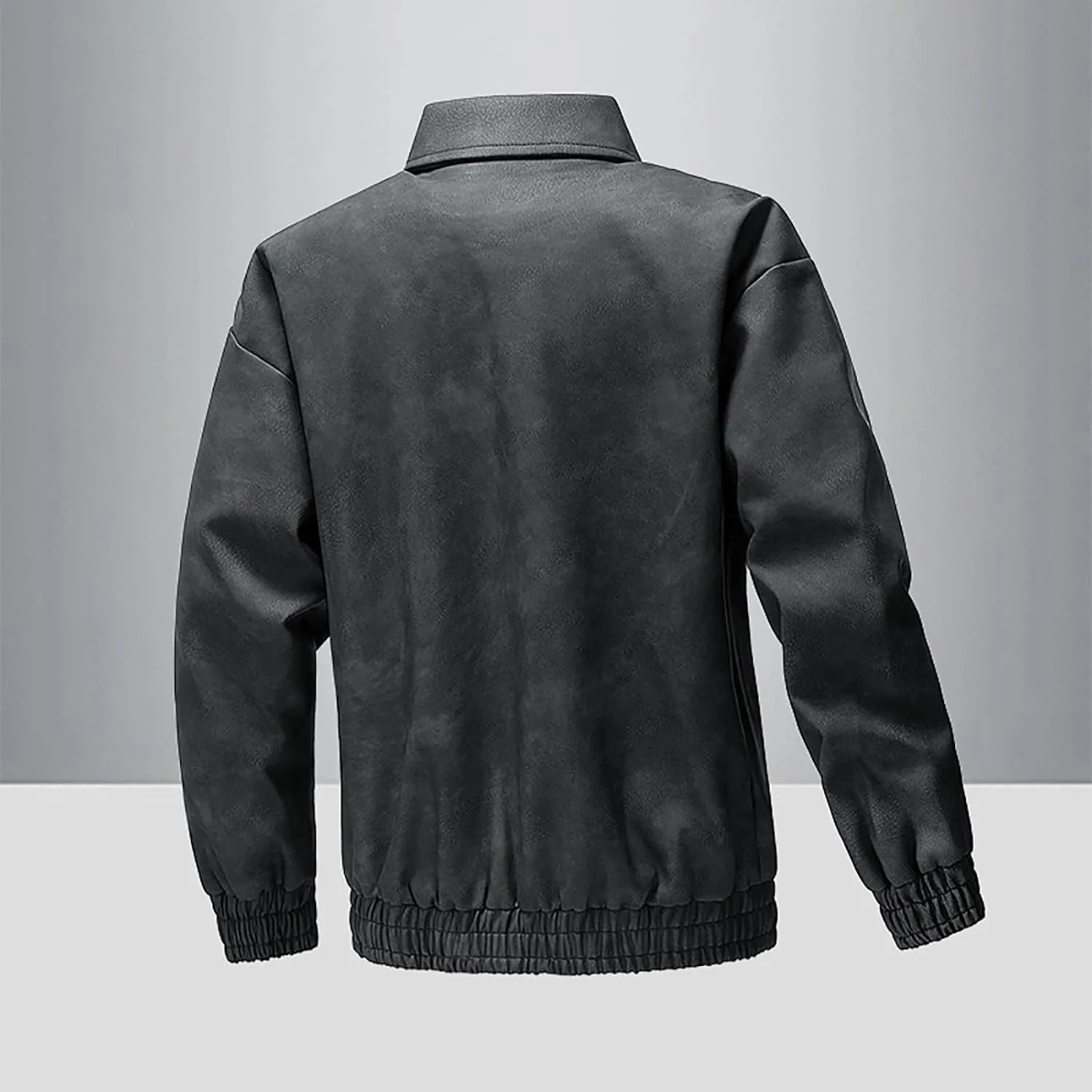 Men's PU Leather Classic Zip Up Jacket Motorcycle Vintage Racing Varsity Jacket Vintage Trucker Coat with 4 Pockets