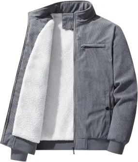Men's Sherpa Lined Jacket Full Zipper Cardigan Trucker Jackets Solid Lapel Collar Coat Thermal Thicken Winter Coat Tops