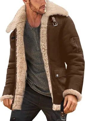 Mens Winter Coat Winter Coat Lapel Collar Long Sleeve Padded Leather Jacket Vintage Thicken Coat Sheepskin Jacket