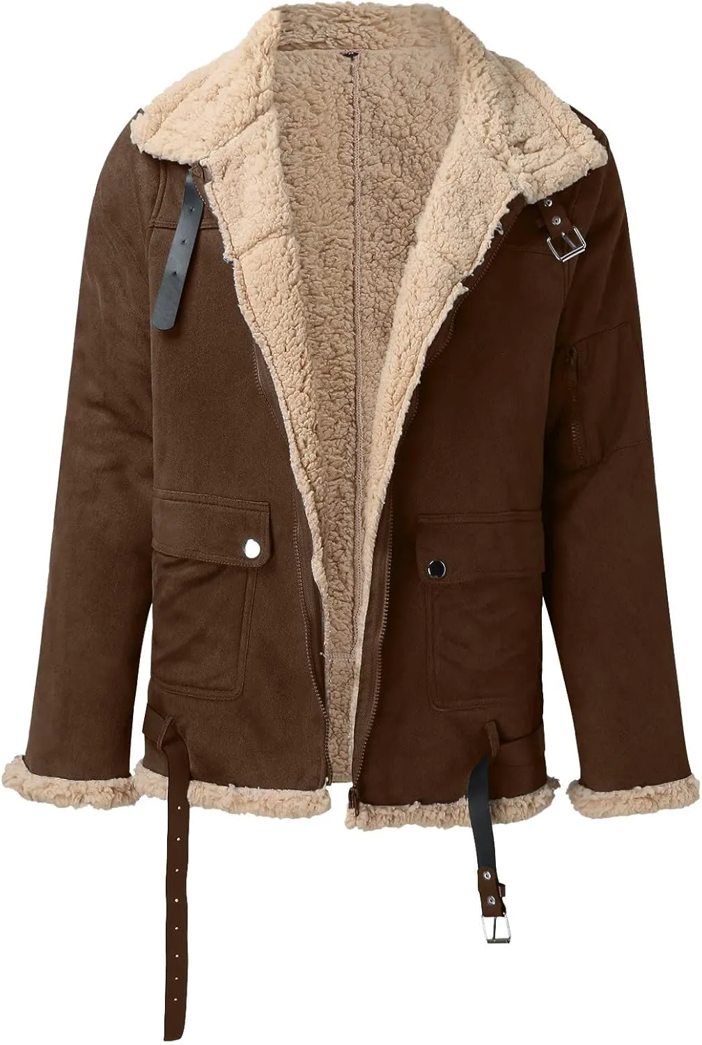 Mens Winter Coat Winter Coat Lapel Collar Long Sleeve Padded Leather Jacket Vintage Thicken Coat Sheepskin Jacket