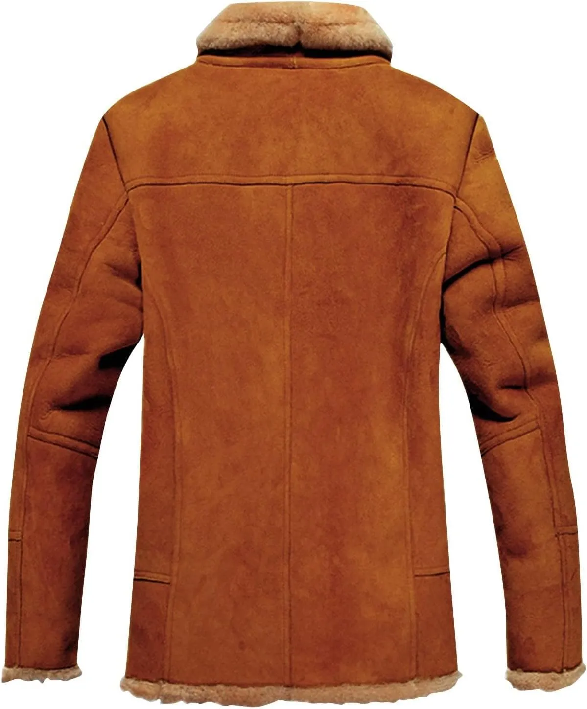 Mens Winter Coats Long Trench Coat, Sherpa Fleece Lined Pea Coat, Heavyweight Faux Suede Fur Jacket with Lapel