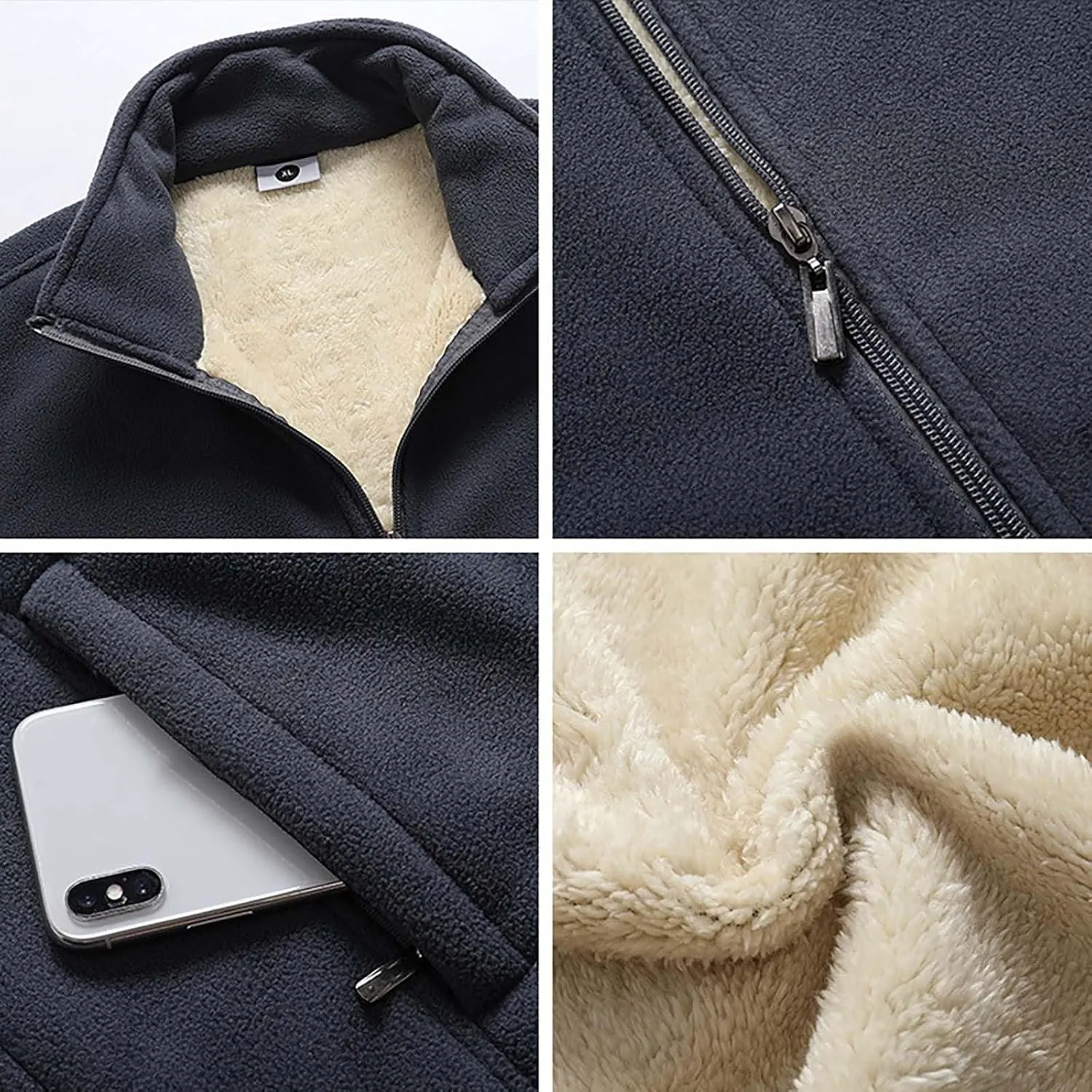 Men's Winter Fleece Warm Sherpa Lined Shirt Jacket for Men Thick Full-Zip Faux Leather Overcoat Jacket with Pockets
