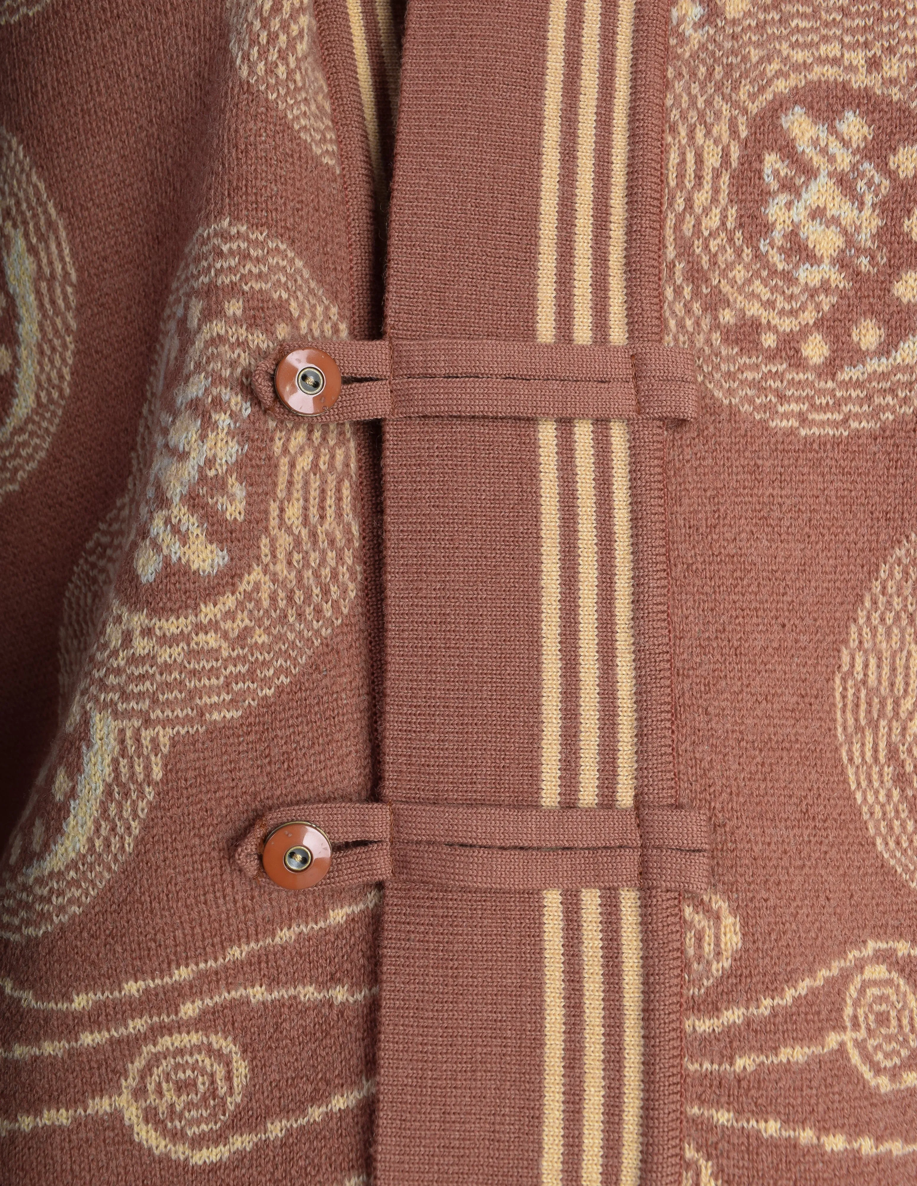 Mitsuhiro Matsuda Vintage 1980s Dusty Rose Medallion Print Knit Cardigan Sweater