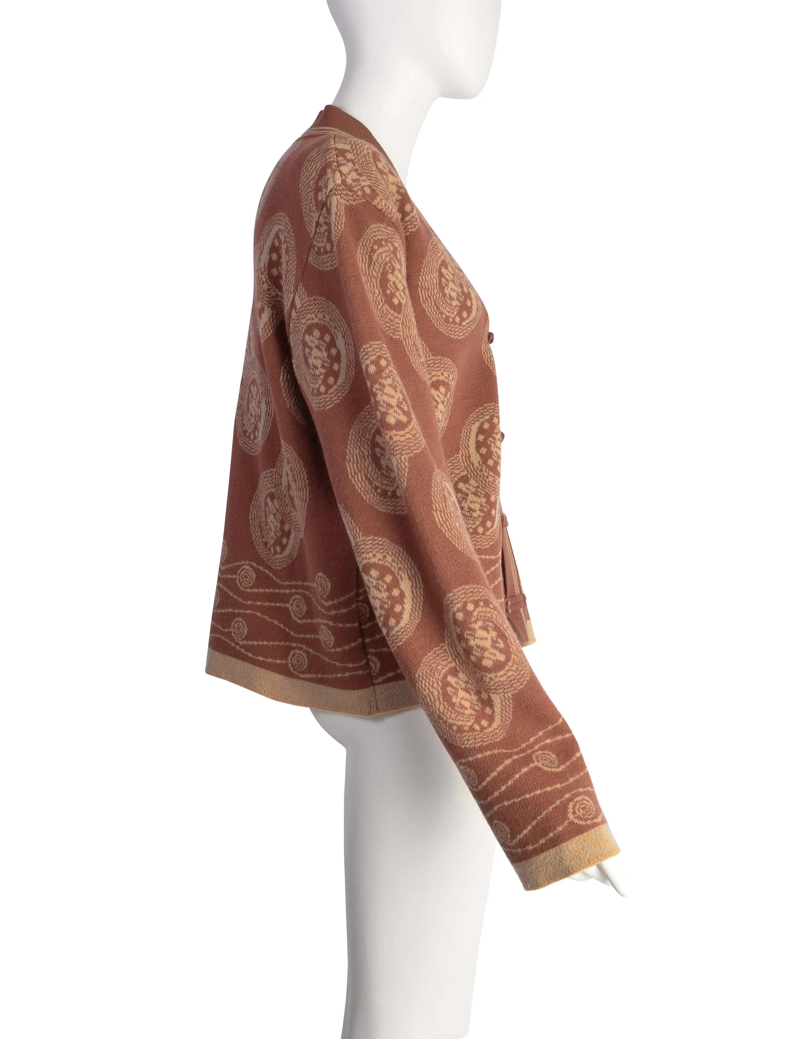 Mitsuhiro Matsuda Vintage 1980s Dusty Rose Medallion Print Knit Cardigan Sweater