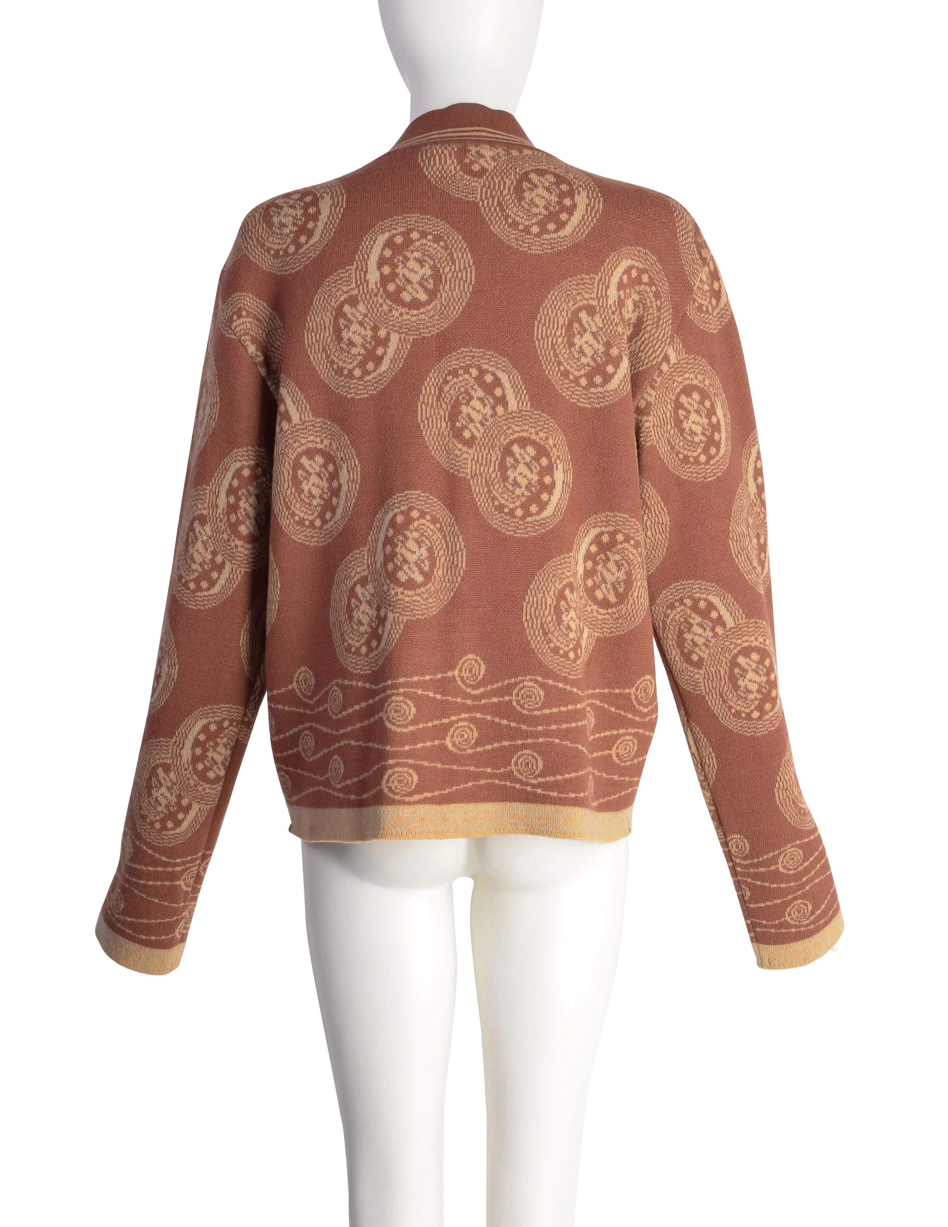 Mitsuhiro Matsuda Vintage 1980s Dusty Rose Medallion Print Knit Cardigan Sweater