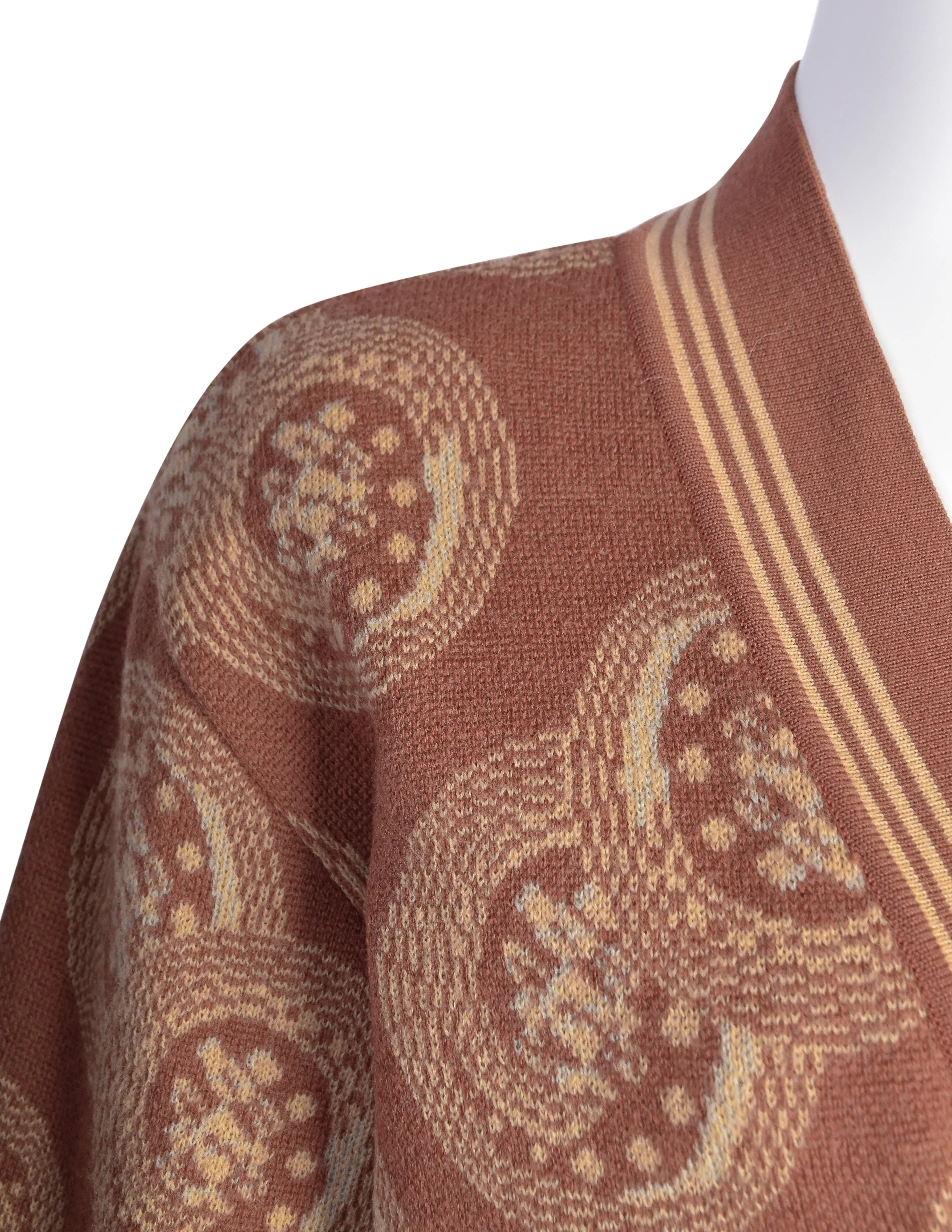 Mitsuhiro Matsuda Vintage 1980s Dusty Rose Medallion Print Knit Cardigan Sweater