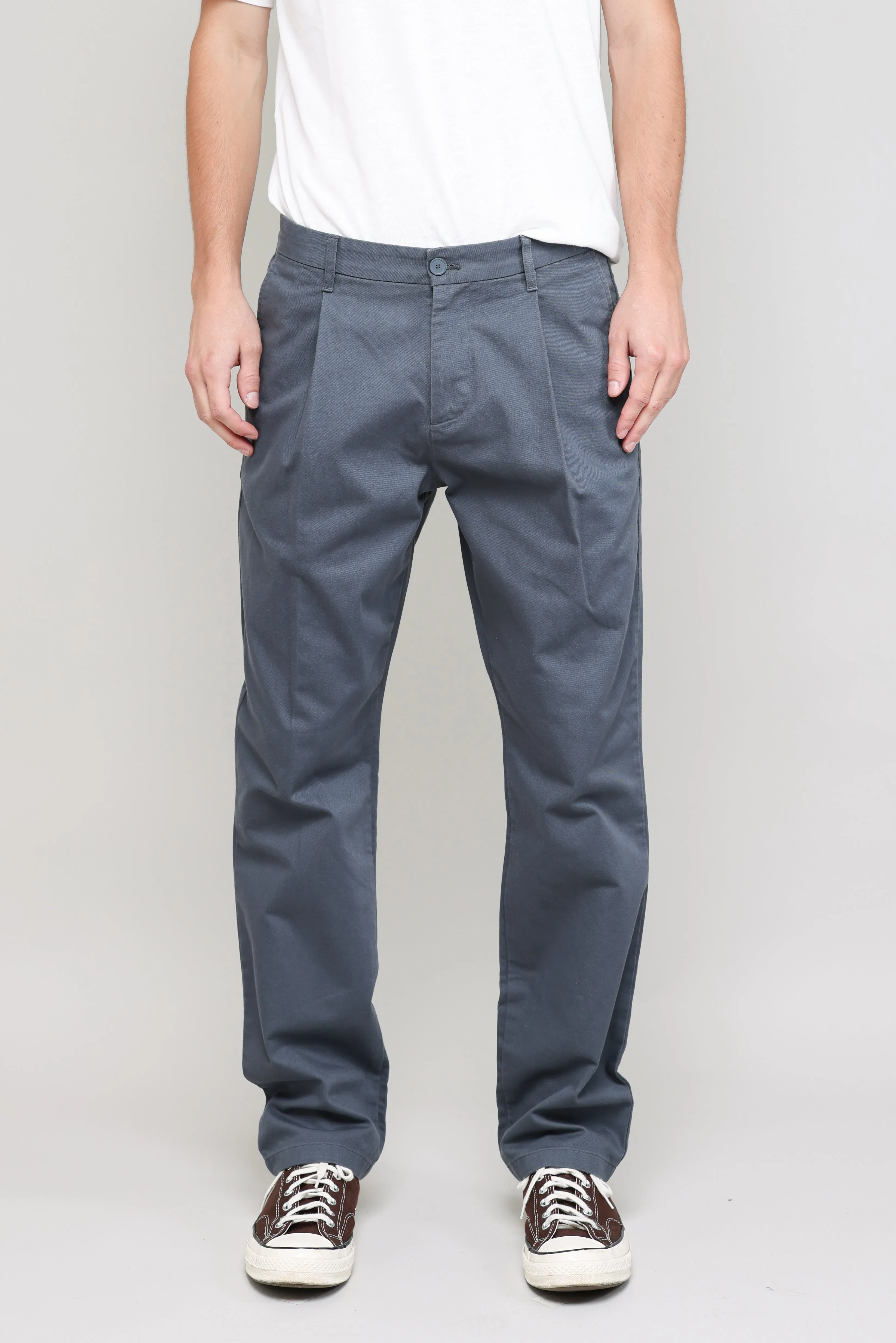 NS1201-3 Pleated Chino Vintage French Drill in Blue Grey