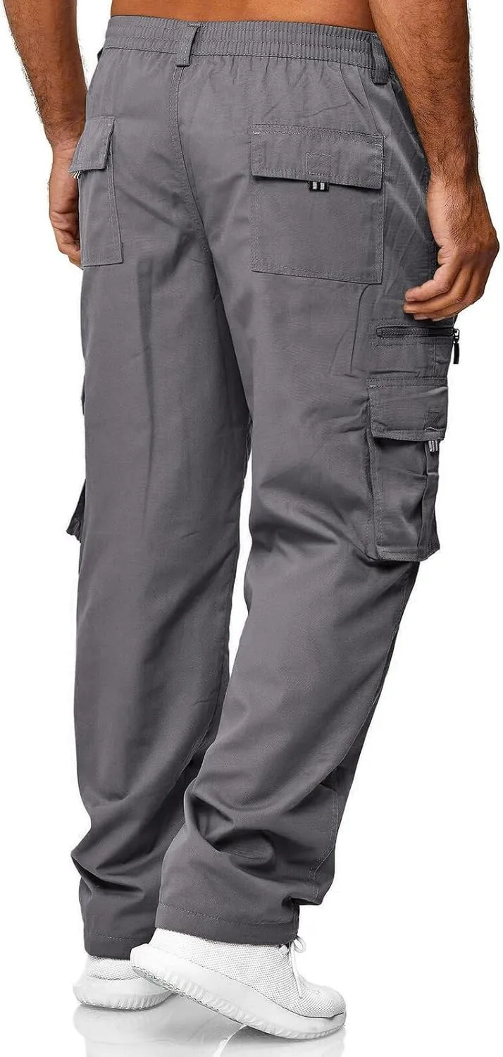 ODIZLI Cargo Pants for Men Casual Cotton Jogger Multi Pockets Outdoor Hiking Work Sweatpants
