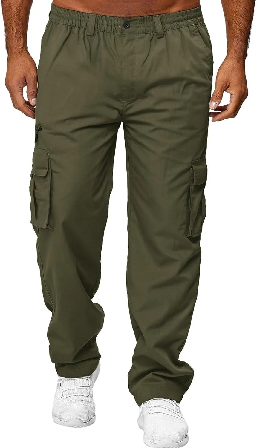 ODIZLI Cargo Pants for Men Casual Cotton Jogger Multi Pockets Outdoor Hiking Work Sweatpants