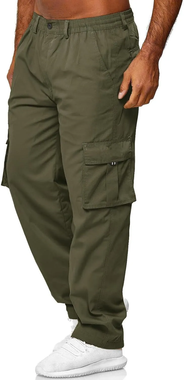 ODIZLI Cargo Pants for Men Casual Cotton Jogger Multi Pockets Outdoor Hiking Work Sweatpants