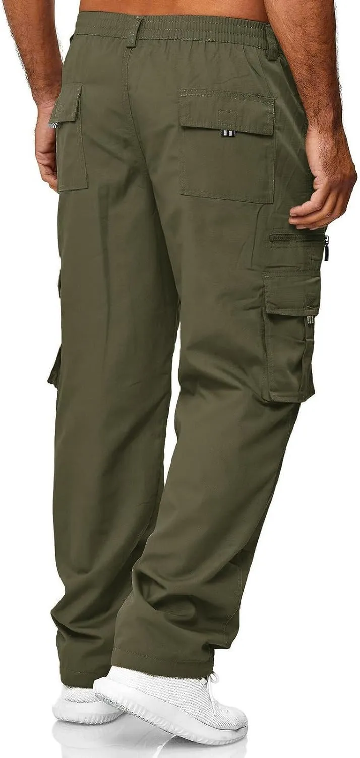 ODIZLI Cargo Pants for Men Casual Cotton Jogger Multi Pockets Outdoor Hiking Work Sweatpants