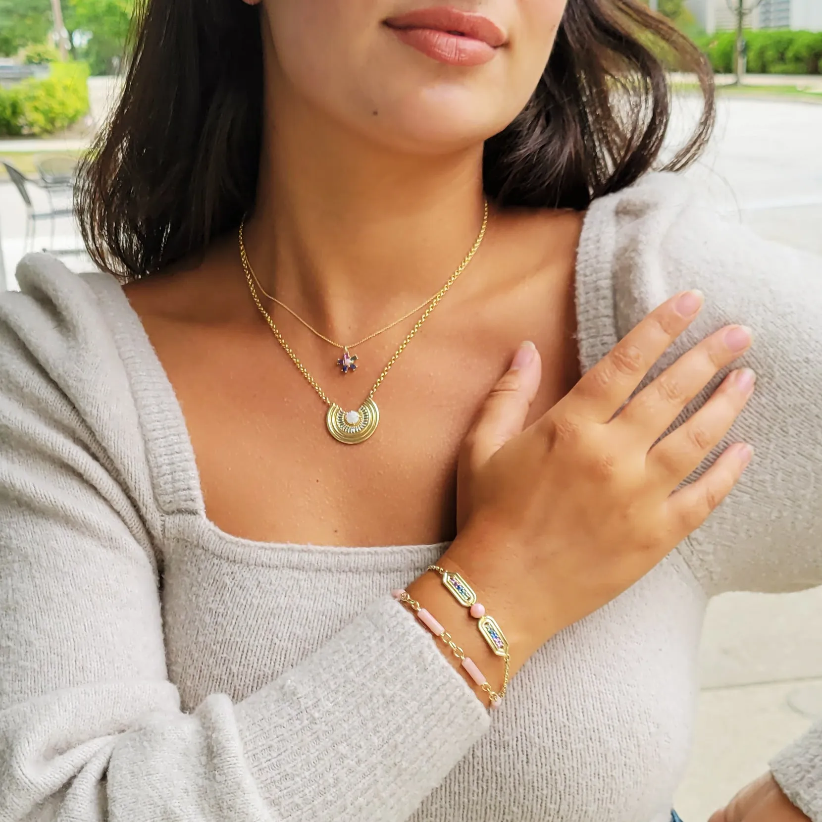 Palace Bead Bracelet Pink Opal