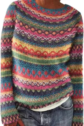 PETYCZEN Womens Fair Isle Sweater Vintage Long Sleeve Mock Neck Sweater Casual Loose Pullover Tops Cozy Warm Knit Sweater