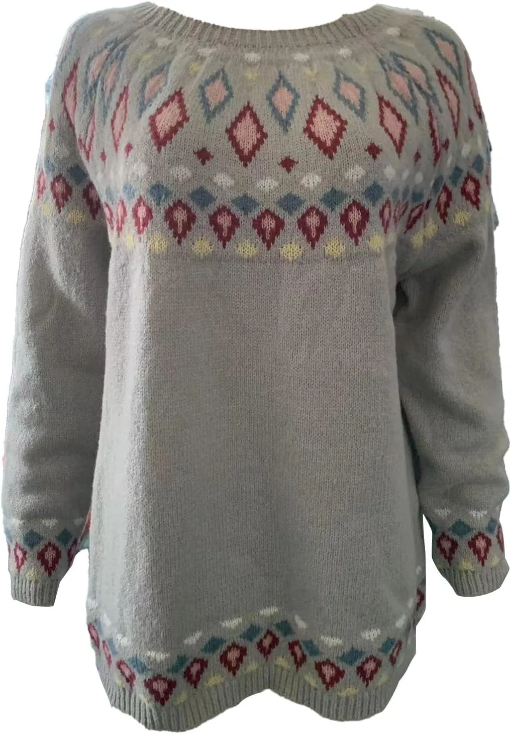 PETYCZEN Womens Fair Isle Sweater Vintage Long Sleeve Mock Neck Sweater Casual Loose Pullover Tops Cozy Warm Knit Sweater