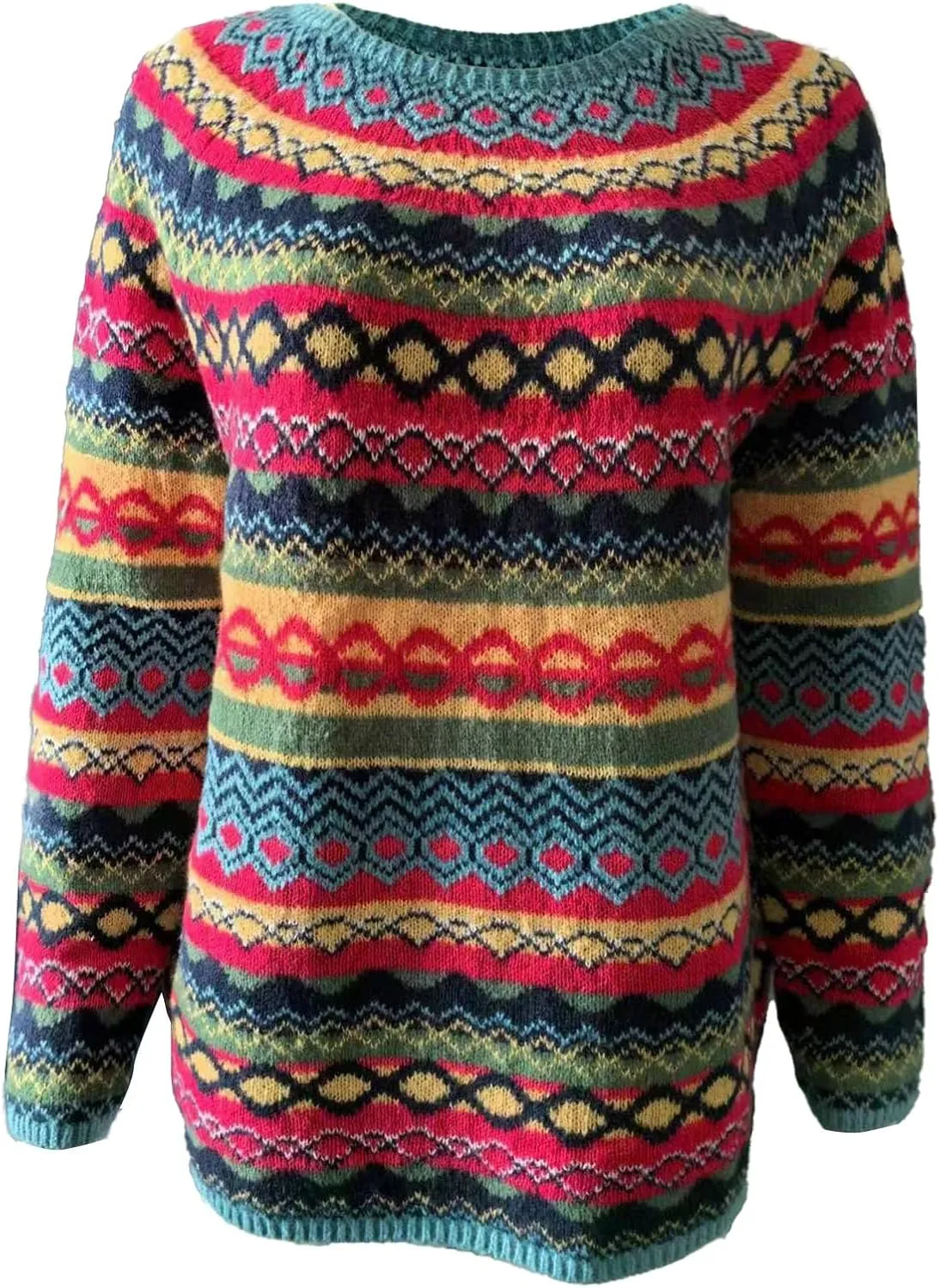 PETYCZEN Womens Fair Isle Sweater Vintage Long Sleeve Mock Neck Sweater Casual Loose Pullover Tops Cozy Warm Knit Sweater