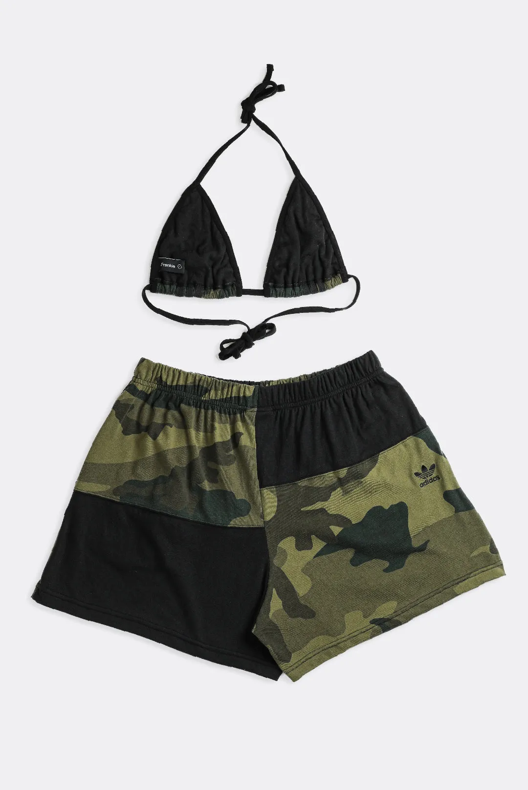 Rework Adidas Patchwork Tee Shorts Set - L
