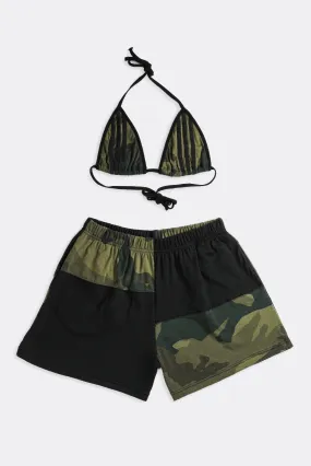 Rework Adidas Patchwork Tee Shorts Set - L